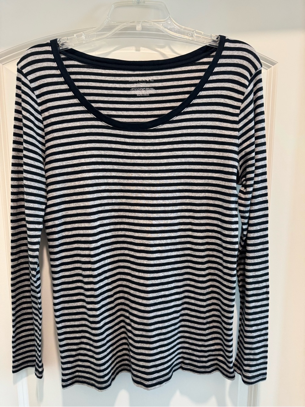 Merona Black & White Striped Long-Sleeve Scoop Neck Top